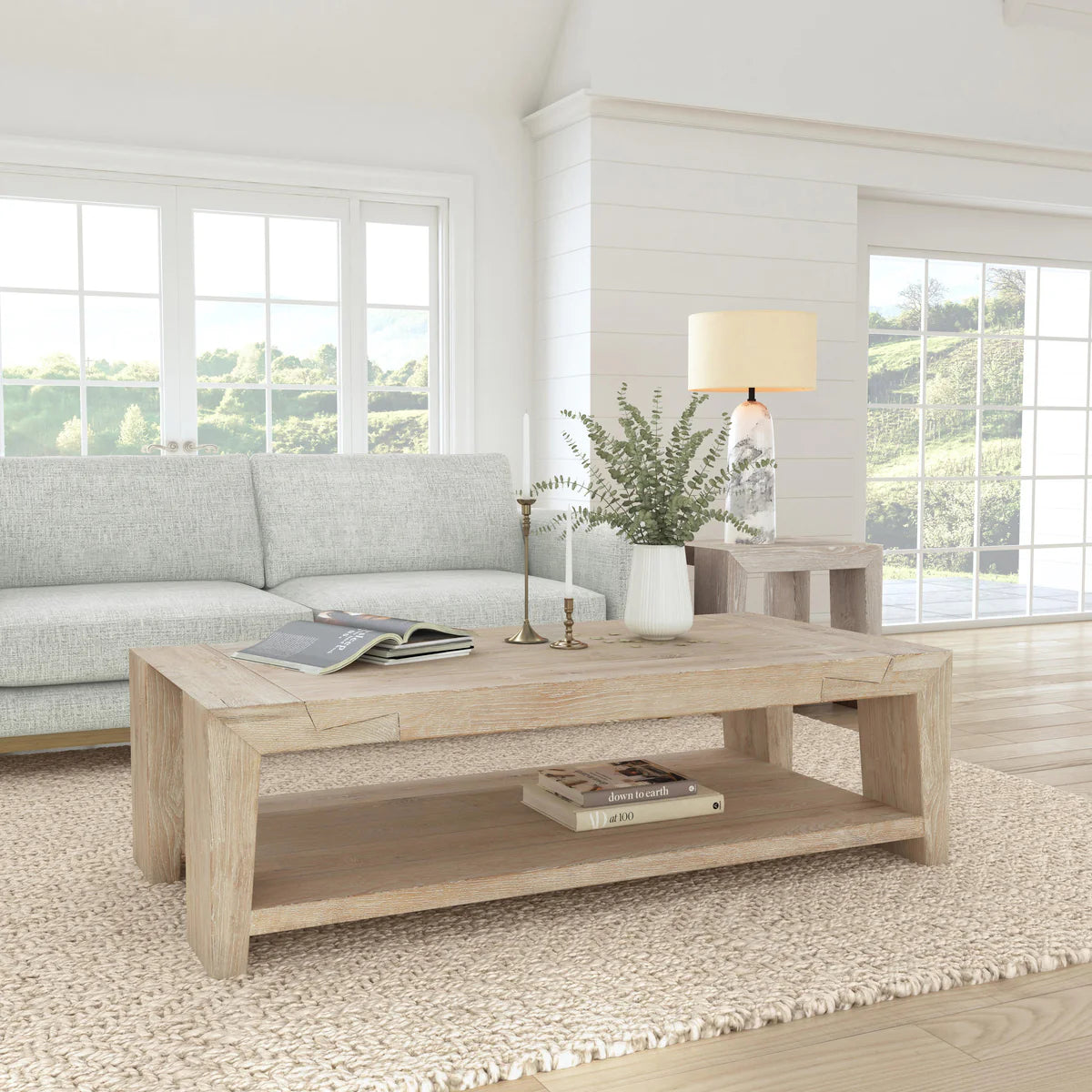 Travis 60" Rectangular Reclaimed Oak Coffee Table - Light Cream