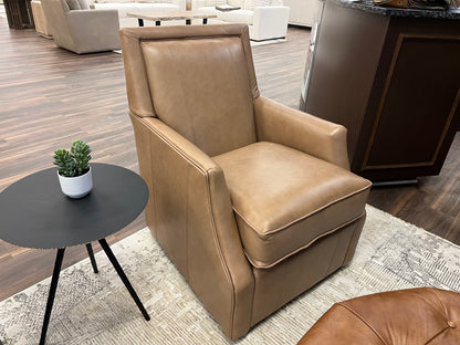 Davenport 30" Slope Arm Top Grain Leather Swivel Club Chair -  Ranchero Malt
