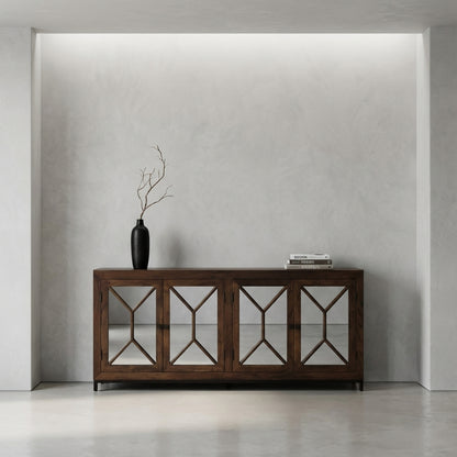 Candace 82" Smoked Glass 4 Door Sideboard - Natural + Black