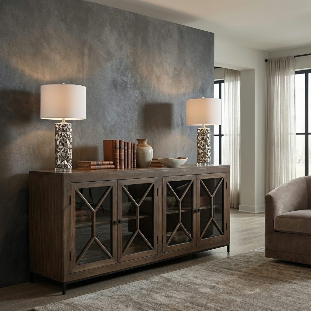 Candace 82" Smoked Glass 4 Door Sideboard - Natural + Smoke