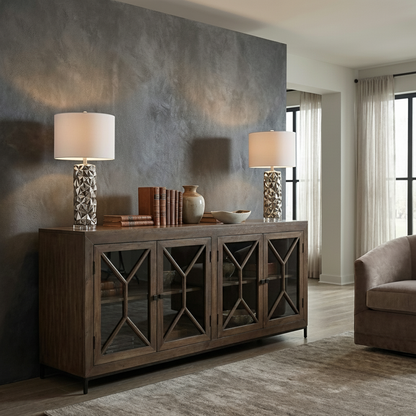 Candace 82" Smoked Glass 4 Door Sideboard - Natural + Smoke