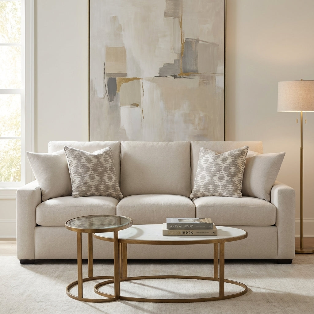 Carson 88" Sloped Track Arm 3 Cushion Sofa - Performance Alabaster