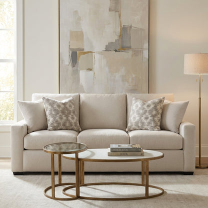 Carson 88" Sloped Track Arm 3 Cushion Sofa - Performance Alabaster