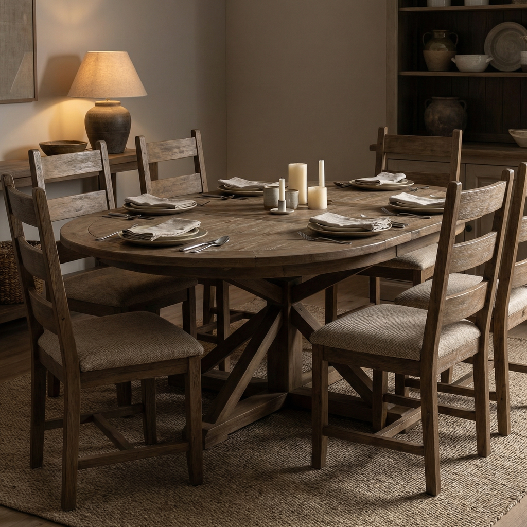 Celeste 63" - 79" Round Extension Dining Table - Rustic Ash