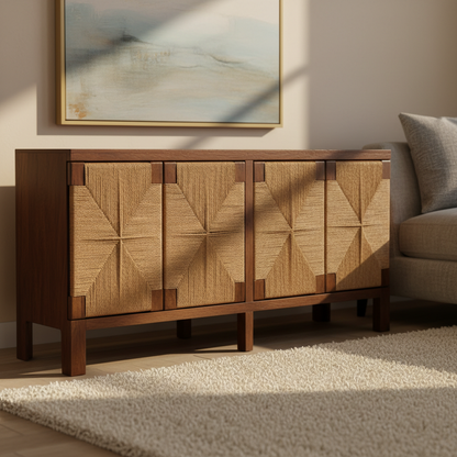 Celeste 80" 4 Door Sideboard - Walnut + Rattan