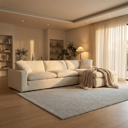 Celine 106" 2 Cushion + RAF Chaise Sectional - Thames Cream