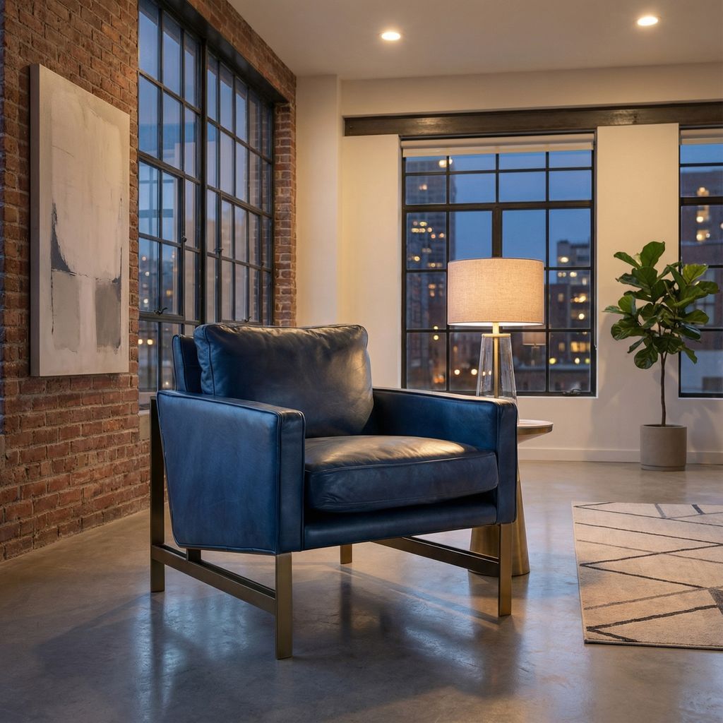 Chanise 28" Top Grain Leather Club Chair - Blue