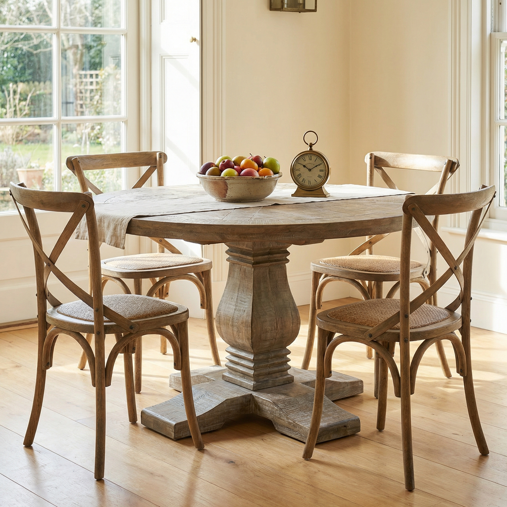 Charleston 53" Round Parquet Dining Table - New White Wash