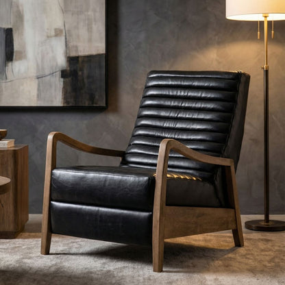 Chaz 28" Top Grain Leather Recliner - Black