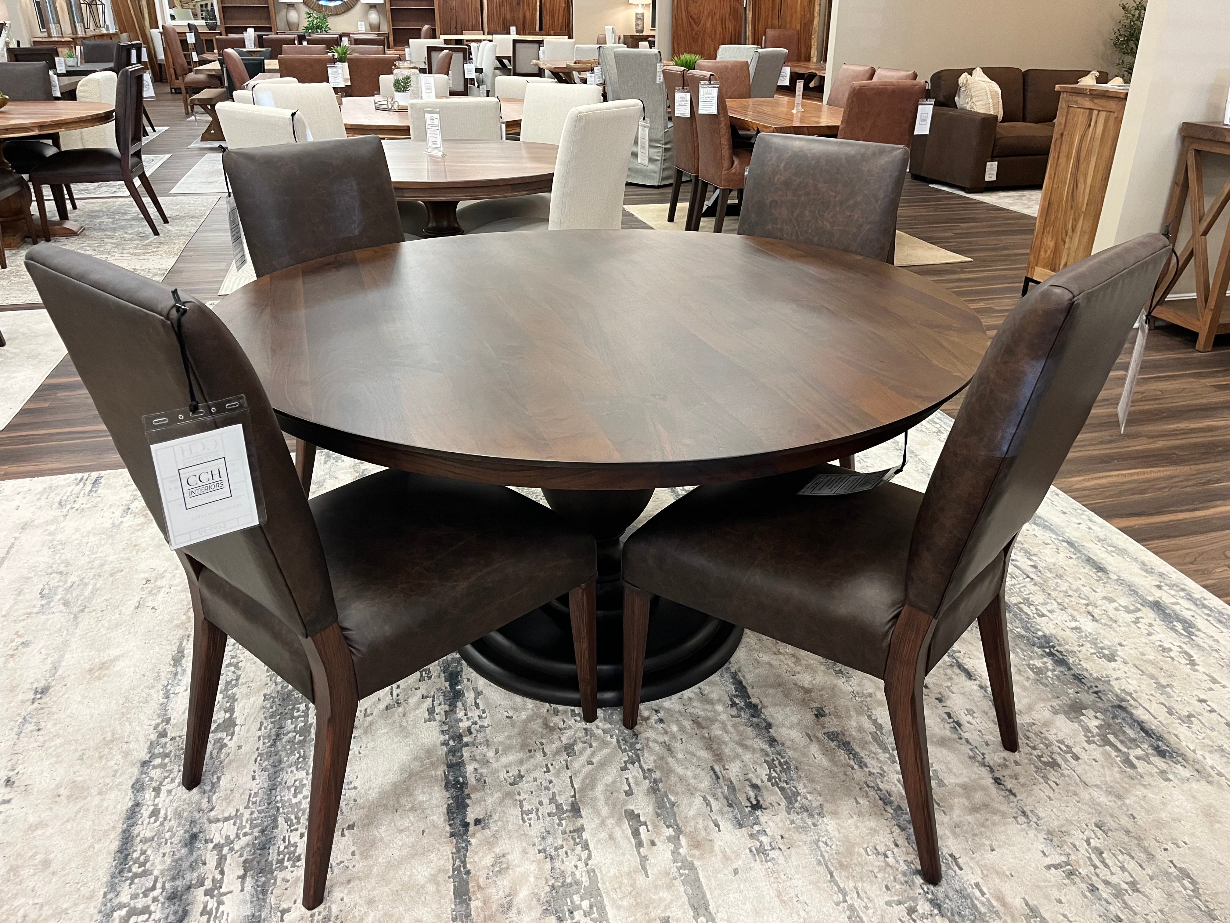 Clancy 60" Acacia Round Pedestal Dining Table - Natural + Black