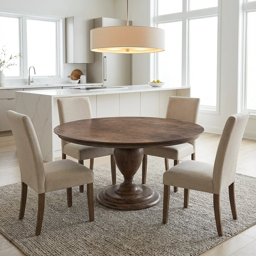 Clancy 60" Acacia Round Pedestal Dining Table - Natural + Smoke