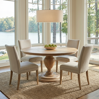 Clancy 60" Acacia Round Pedestal Dining Table - New White Wash