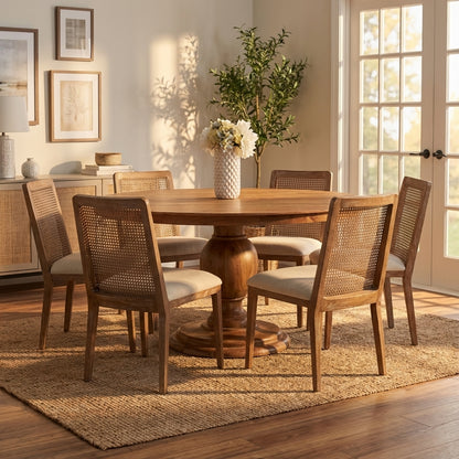 Clancy 60" Acacia Round Pedestal Dining Table - Natural