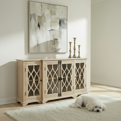Clarissa 72" Acacia 4 Door Breakfront Sideboard - New White Wash
