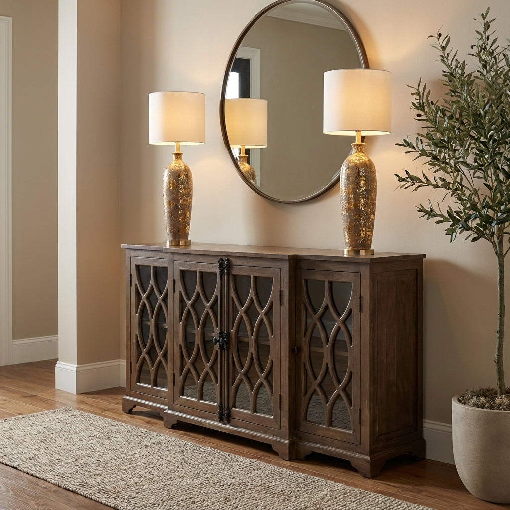 Clarissa 72" Acacia 4 Door Breakfront Sideboard - Natural + Smoke