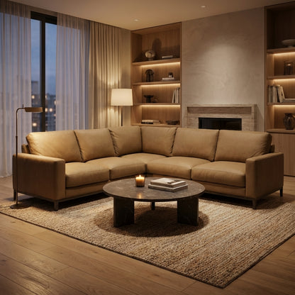 Clarksdale 108" x 96" 5 Cushion Top Grain Leather Sectional - Napa Dove