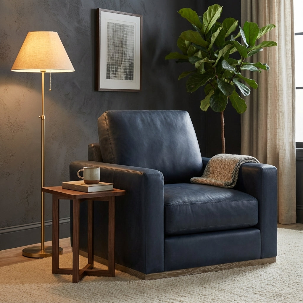 Clarksdale 32" Top Grain Leather Swivel Chair - Napa Admiral