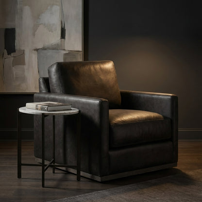 Clarksdale 32" Top Grain Leather Swivel Chair - Napa Charcoal