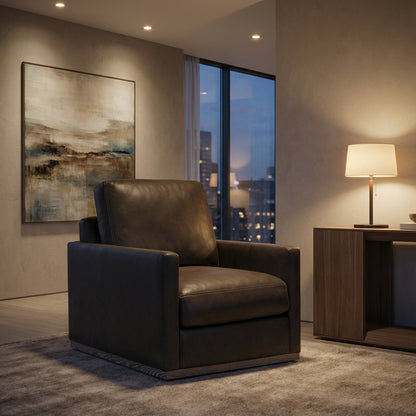 Clarksdale 32" Top Grain Leather Swivel Chair - Napa Iron