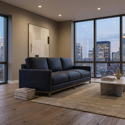 Clarksdale 90" Top Grain Leather 3 Cushion Sofa - Napa Admiral