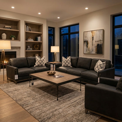 Clarksdale 90" Top Grain Leather 3 Cushion Sofa - Napa Charcoal