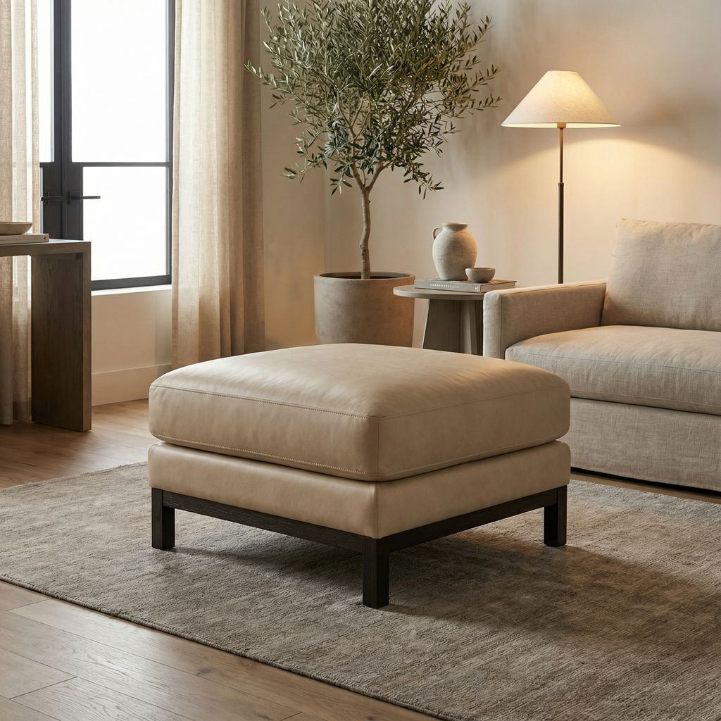 Clarksdale 30" Top Grain Leather Ottoman - Napa Dove