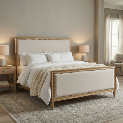 Crestwood 82" King Bed - Beechwood + Sand Linen