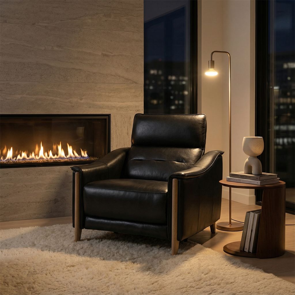 Culver 41" Top Grain Power Motion Leather Recliner - Black + Ash