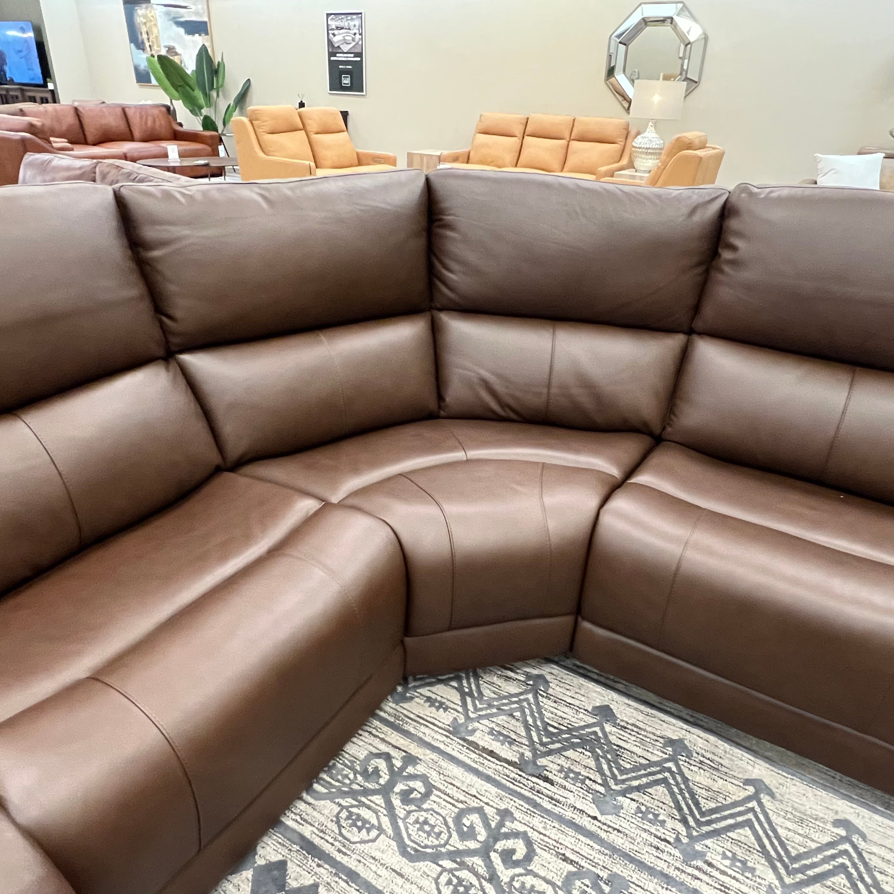 Horace 110” x 108” Top Grain Leather Power Motion Reclining 5 Seat Sectional -  Brompton Brown