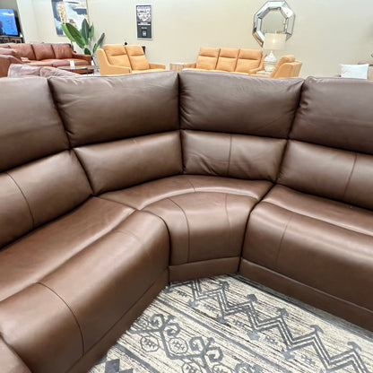 Horace 110” x 108” Top Grain Leather Power Motion Reclining 5 Seat Sectional -  Brompton Brown