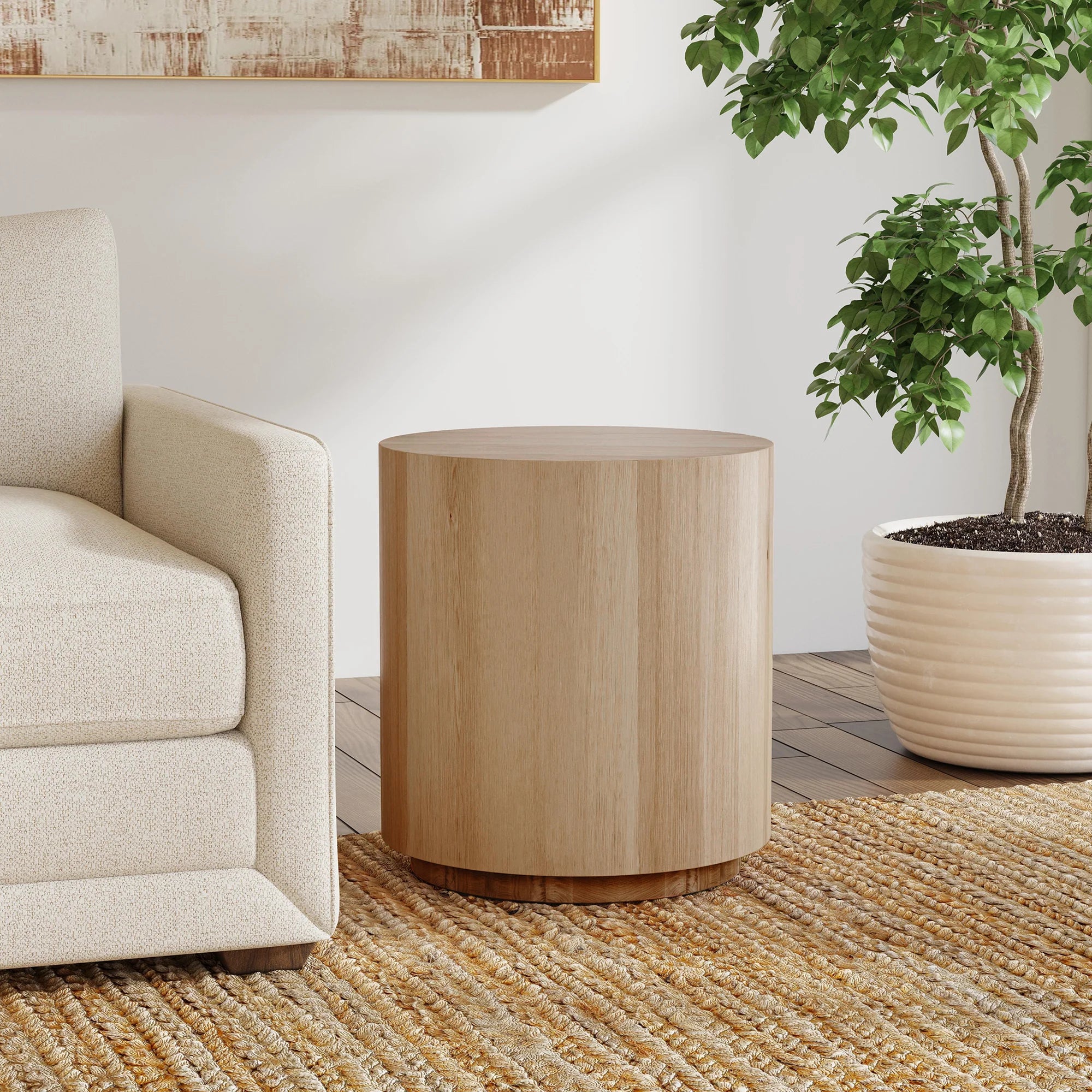 Dane 20" Round Oak End Table - Light Natural