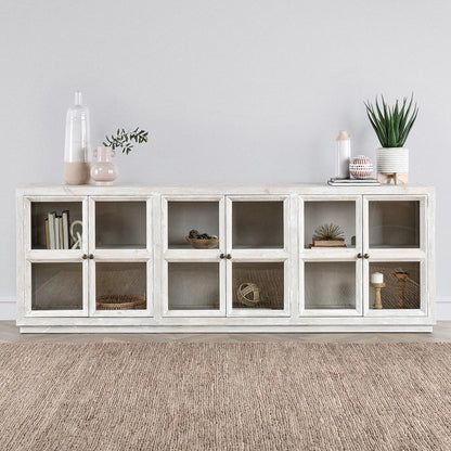 Jaye 103" 6 Door Glass Front Sideboard - Cream