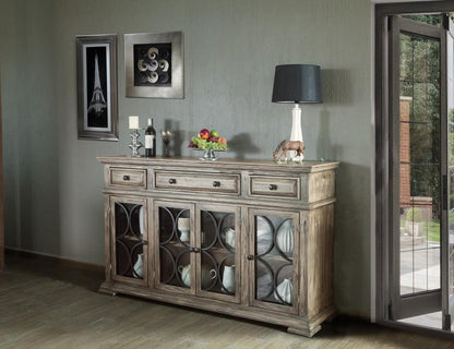 Branson 74" Glass Front Sideboard - Brown Wash