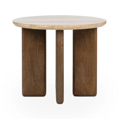 Wesley 24" Round Travertine End Table - Tan