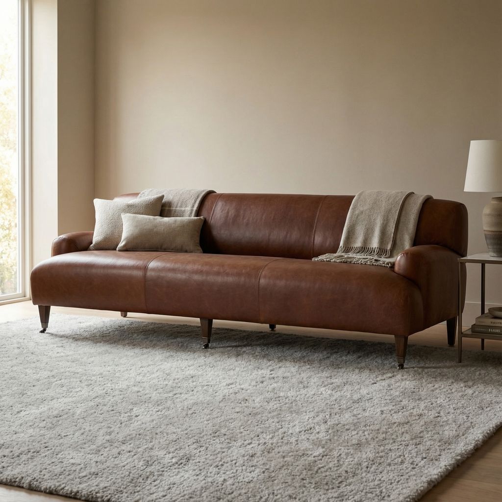 Damson 95" Top Grain Leather Bench Seat Sofa - Dulane Mahogany