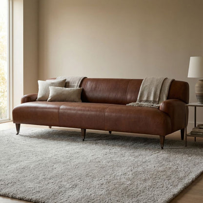 Damson 95" Top Grain Leather Bench Seat Sofa - Dulane Mahogany