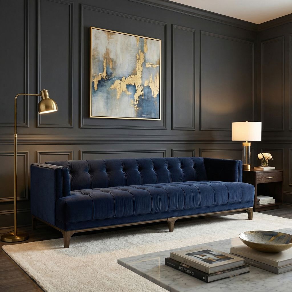 Dillon 91" Tufted Sofa - Navy Velvet