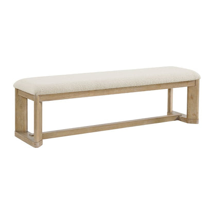 Simpsonville 64" Dining Bench - Amber Oak + Textured Cream Boucle
