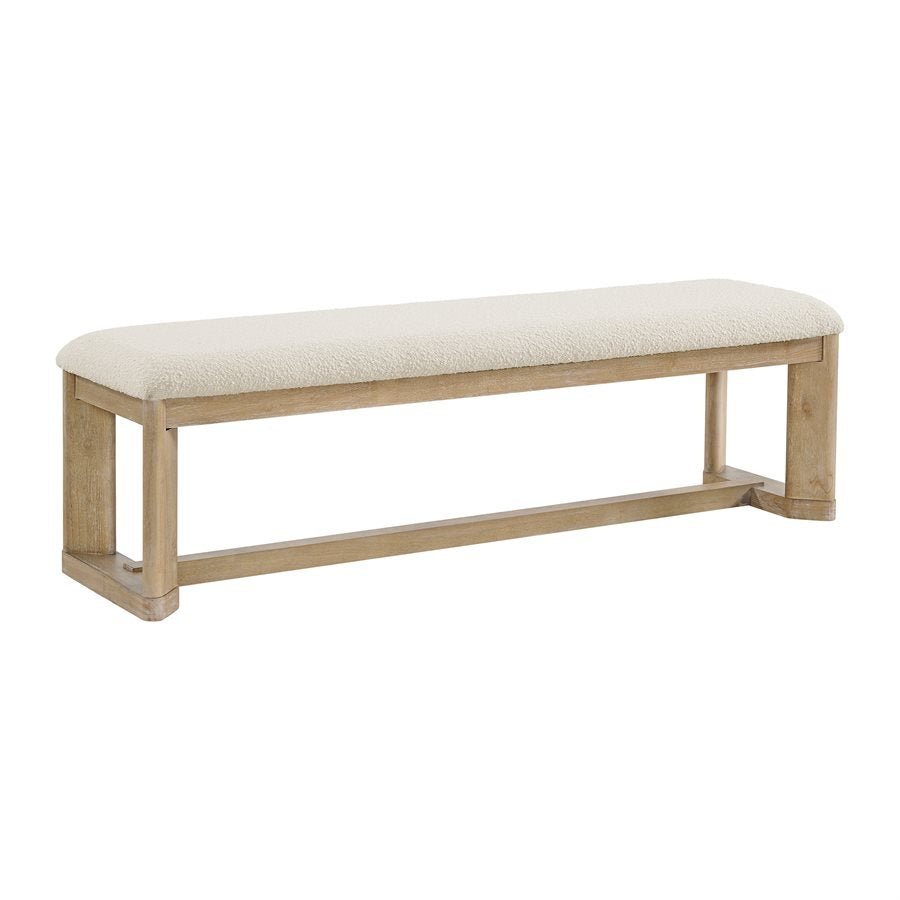 Simpsonville 64" Dining Bench - Amber Oak + Textured Cream Boucle