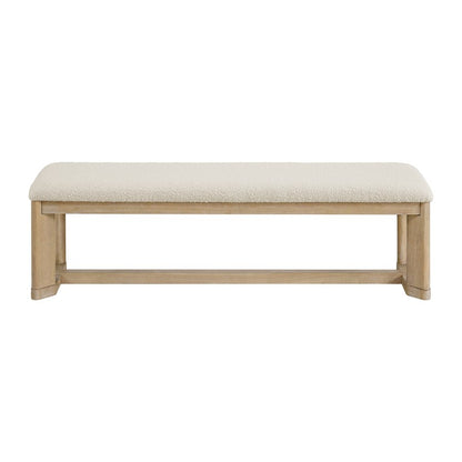 Simpsonville 64" Dining Bench - Amber Oak + Textured Cream Boucle