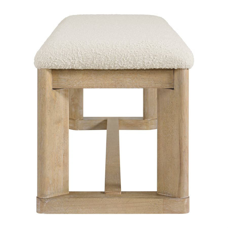 Simpsonville 64" Dining Bench - Amber Oak + Textured Cream Boucle