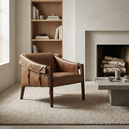 Eddie 27" Top Grain Leather Chair - Taupe + Almond