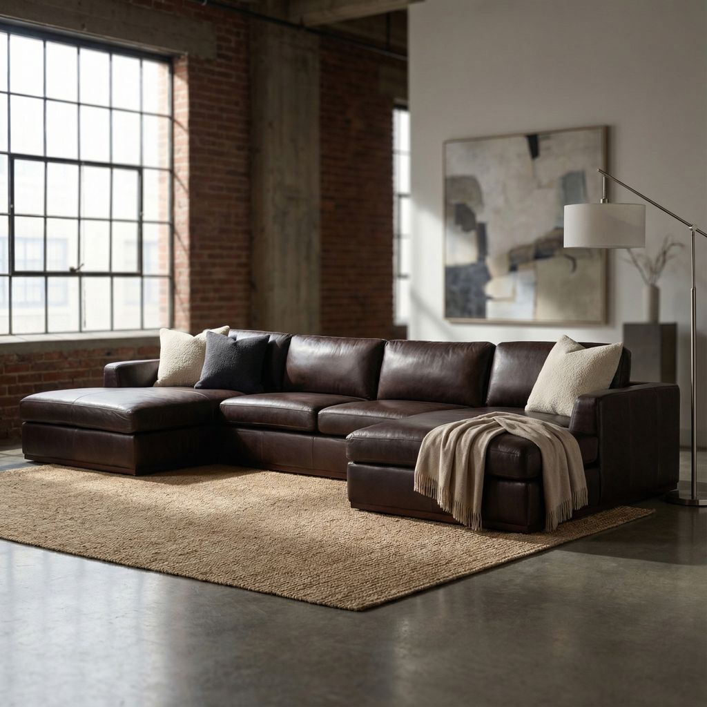 Elijah 169" Top Grain Leather Dual Chaise Sectional - Heirloom Cigar