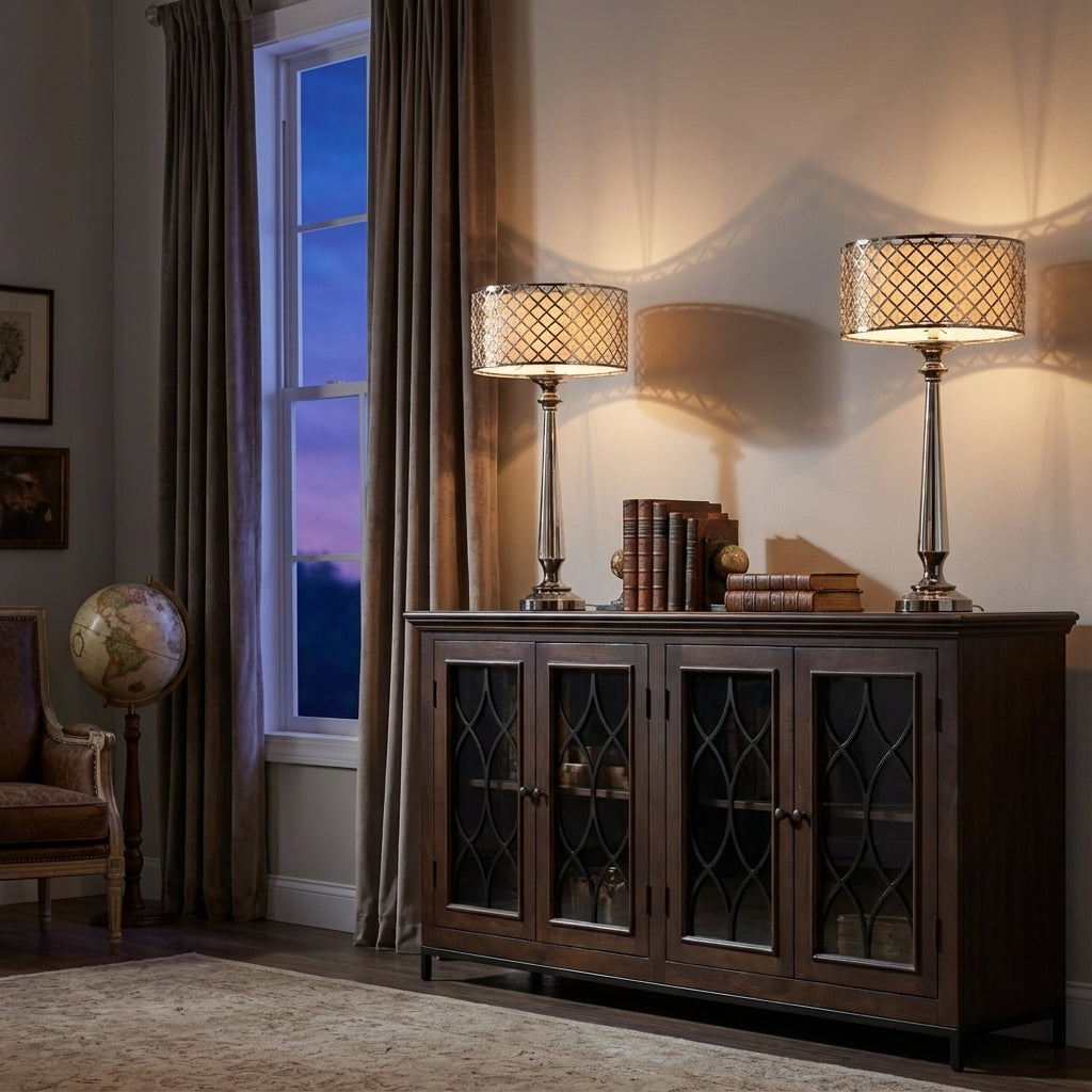 Eliza 82" 4 Door Glass Front Sideboard - Natural + Black