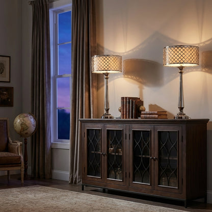 Eliza 82" 4 Door Glass Front Sideboard - Natural + Black