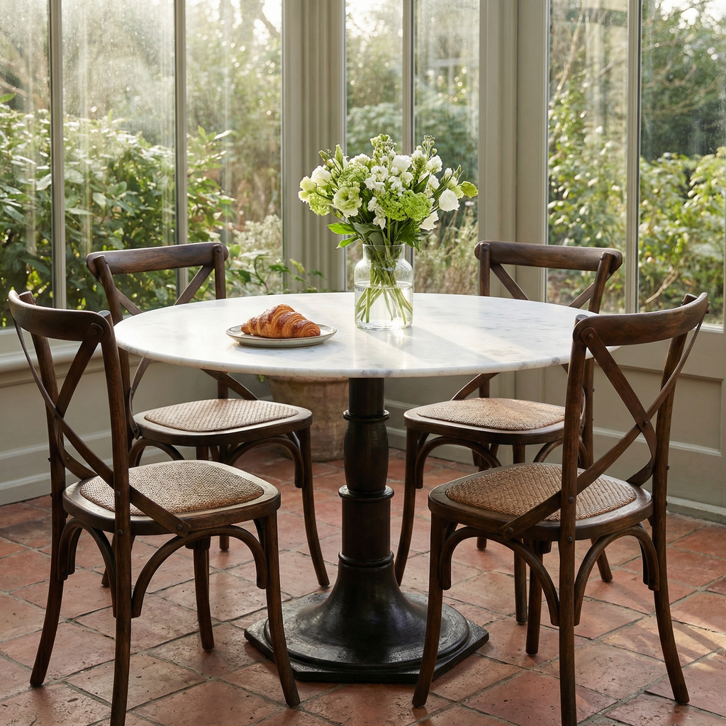 Elizabeth 60" Marble + Iron Round Dining Table