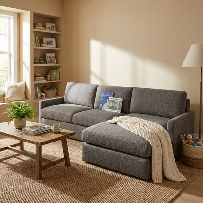 Ethan Quick Ship 104" 2 Trillium Cushion Sofa + Chaise - Crypton Pepper