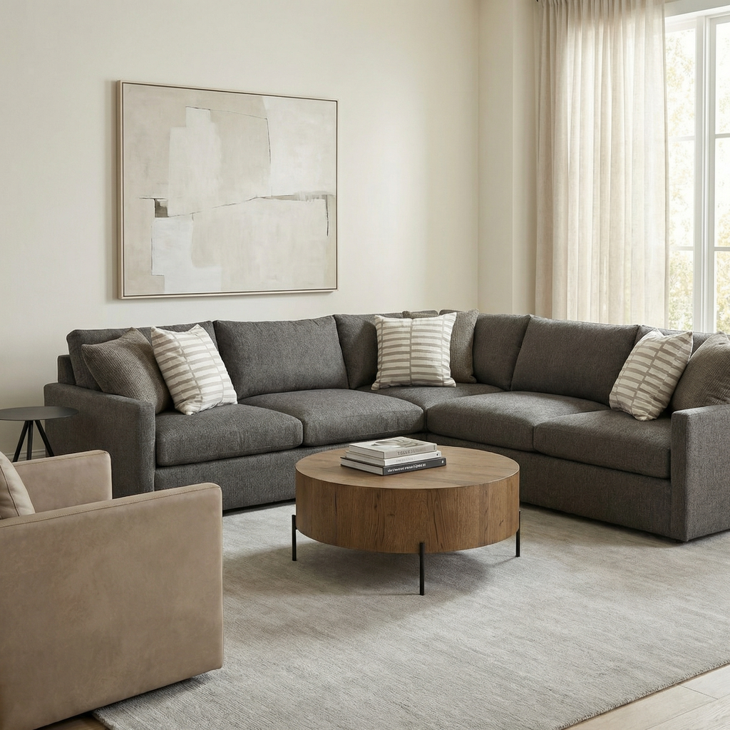 Ethan Quick Ship 107" x 103" 5 Trillium Cushion Sectional - Crypton Charcoal