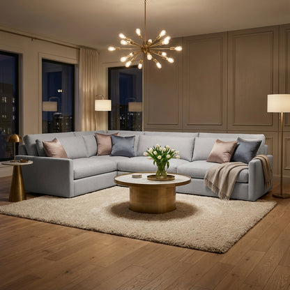 Ethan Luxe Express Ship 117" x 89" 5 Trillium Cushion Sectional + Kidney Pillow