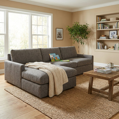 Ethan Luxe Express Ship 104" 2 Trillium Cushion Sofa + Chaise - Crypton Pepper